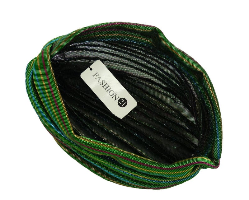 Fashion 21] Women's Pleated Glittered Turban Hat Head Wear (Green Multi) - Image 5
